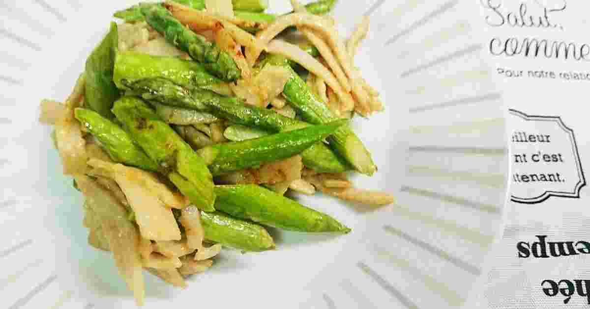 アスパラとハムの麺つゆマヨチーズ炒め