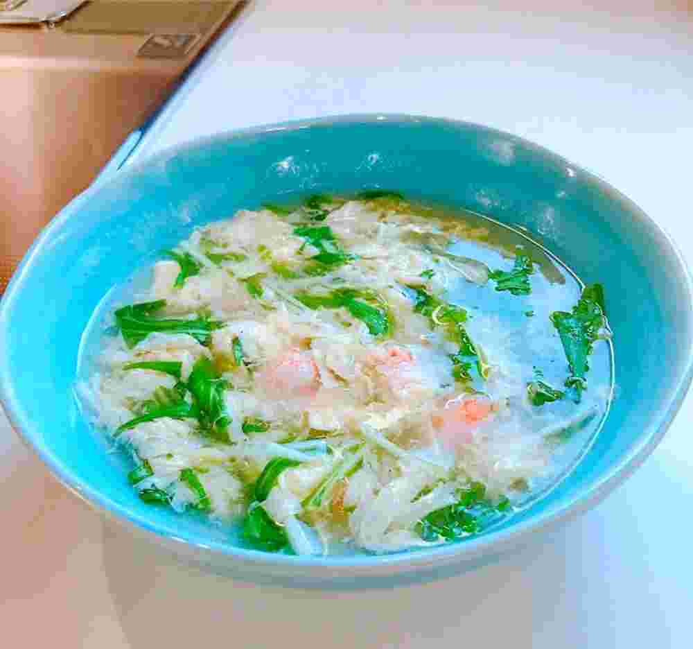 水菜と海老のふわふわ和風卵スープのレシピ
