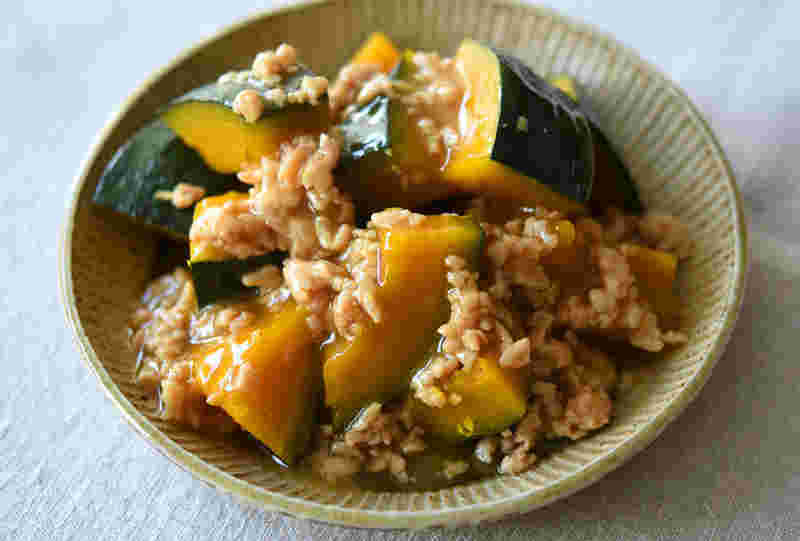 ひき肉を使ったおつまみ「かぼちゃのそぼろ煮」