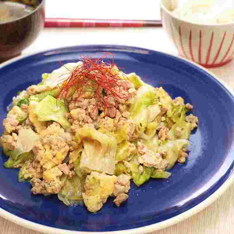 ひき肉とレタスの卵炒め