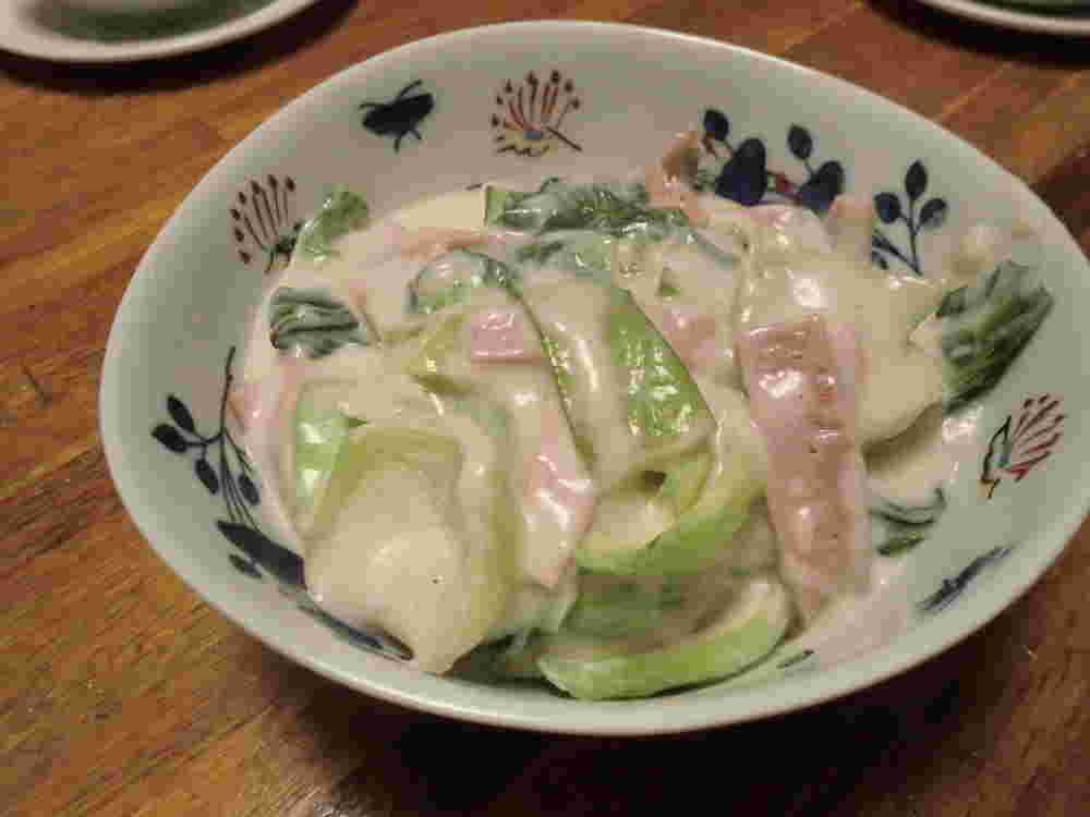 青梗菜とハムのクリーム煮