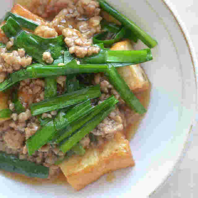 厚揚げとニラのひき肉あんかけ