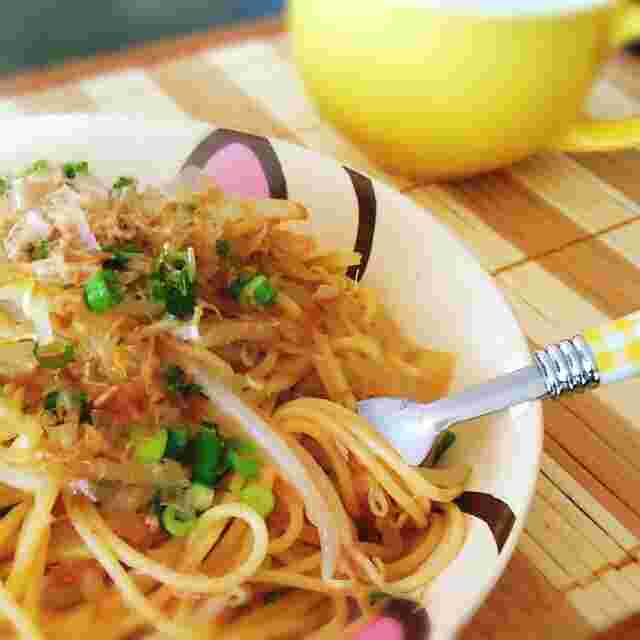 ツナ入りもやしと玉ねぎの和風パスタ
