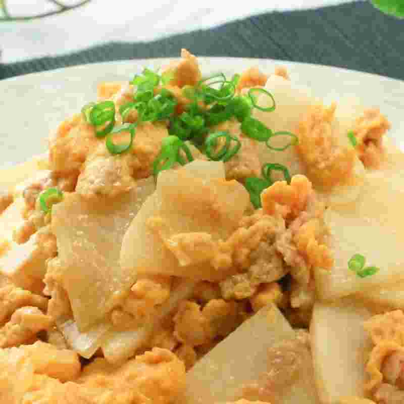 鶏ひき肉と大根の卵炒め
