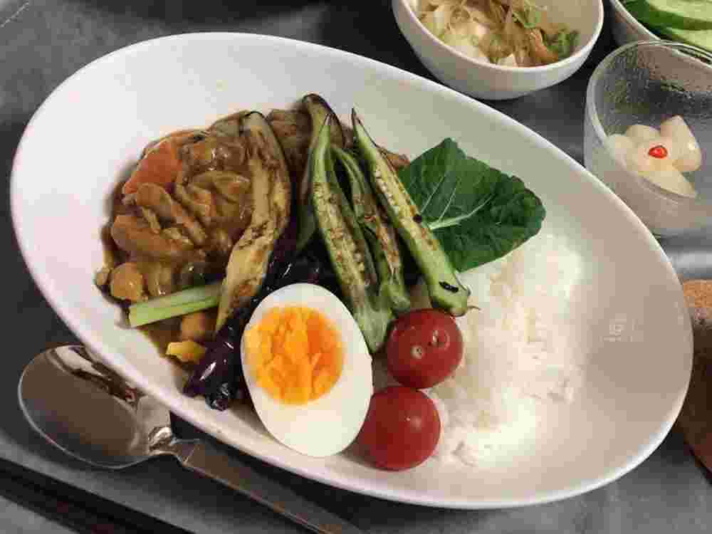 鶏肉と卵と玉ねぎを使った夏野菜カレー