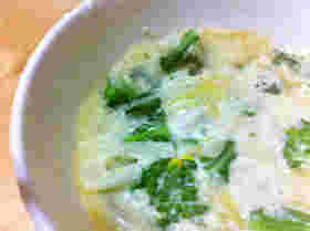 新玉ねぎと菜の花のパスタグラタン