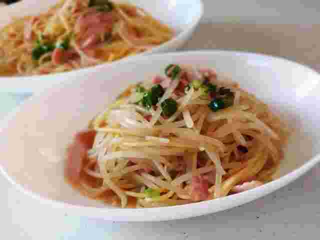 もやしとハムの和風パスタ