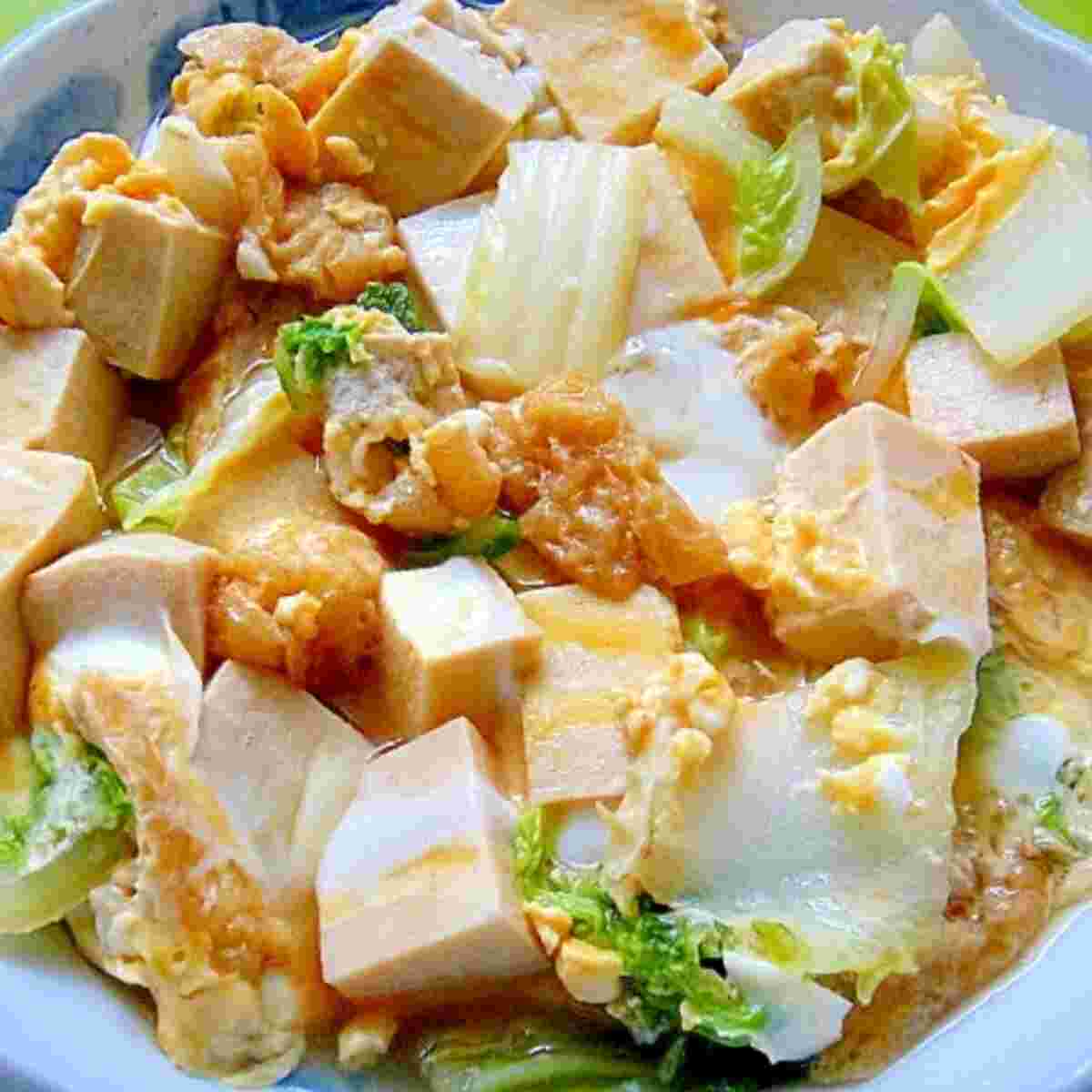 白菜、高野豆腐、厚揚げの卵とじ
