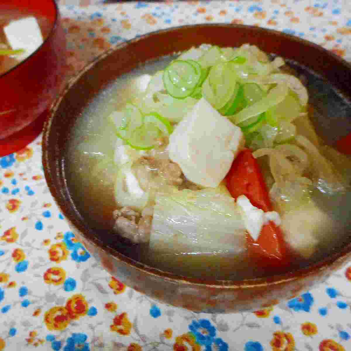 ひき肉を使った白菜の具だくさん味噌汁