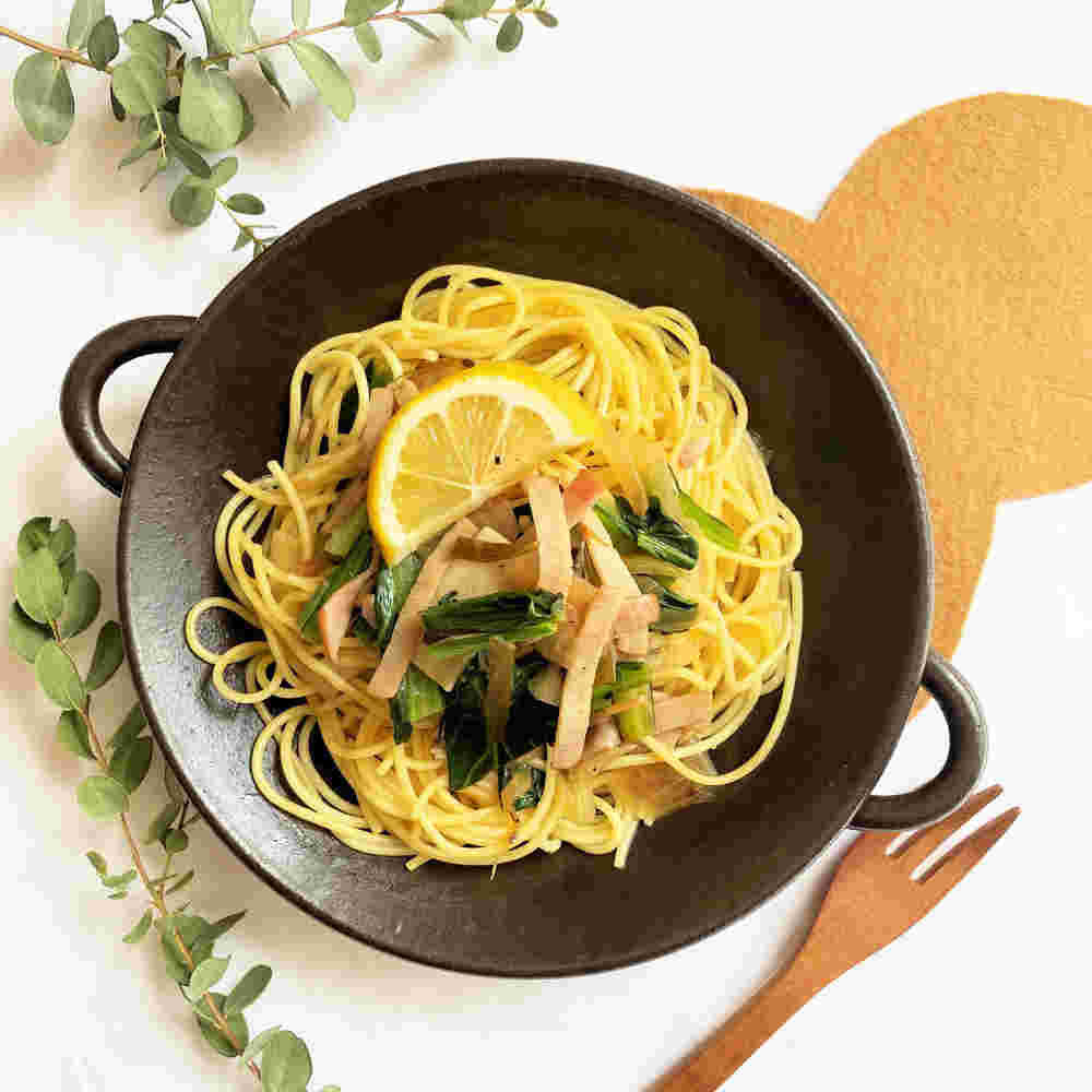 小松菜とハムの和風だしパスタ