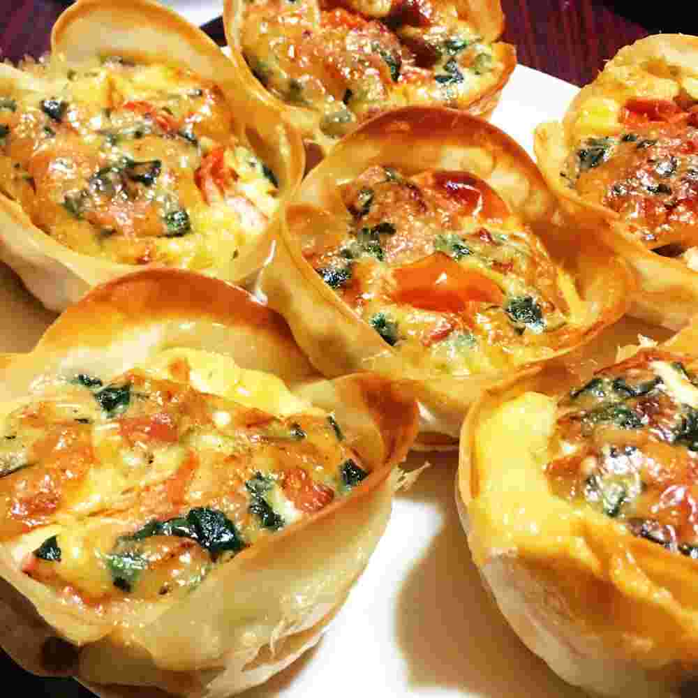 ほうれん草とベーコン、卵を使った餃子の皮キッシュ