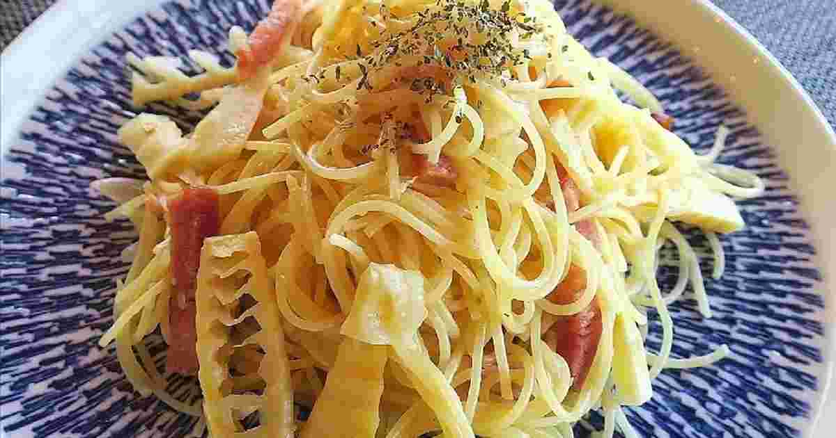 たけのことベーコンのペペロンチーノ