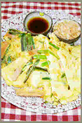 お皿にのったスパム入りのヒラヤーチー