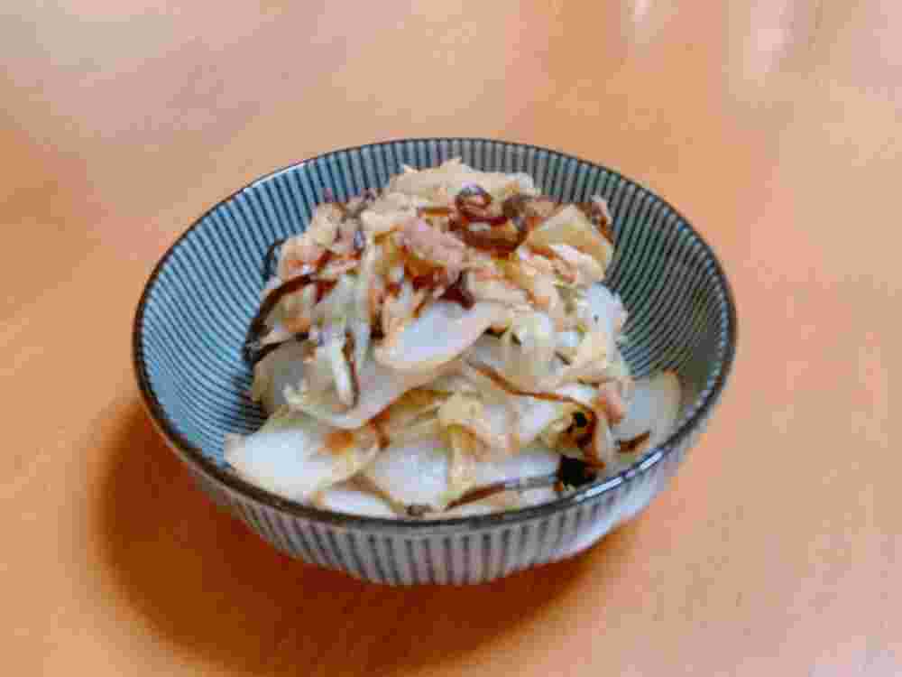 白菜浅漬けのツナ塩昆布の炒め物