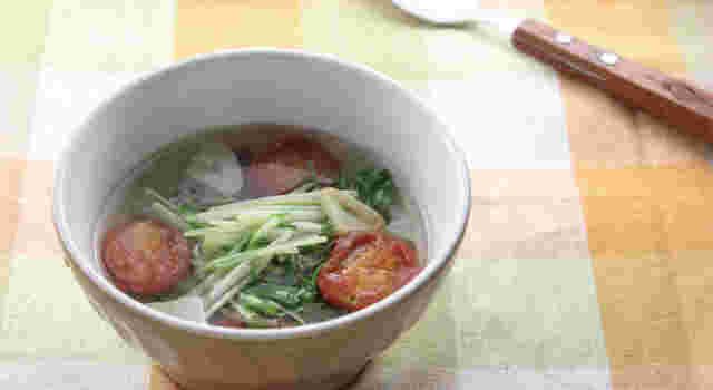 水菜とミニトマトのスープ