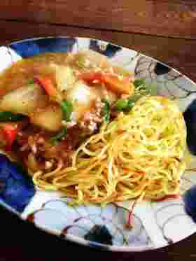白菜入り味噌あんかけ焼きそば