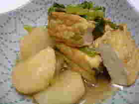 手羽先スープに合うかぶと厚揚げの煮物