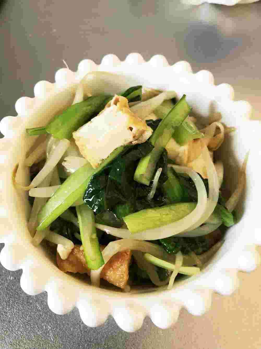 小松菜と厚揚げともやしを使ったおひたし