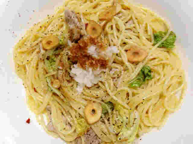 白菜と豚肉の和風ペペロンチーノ