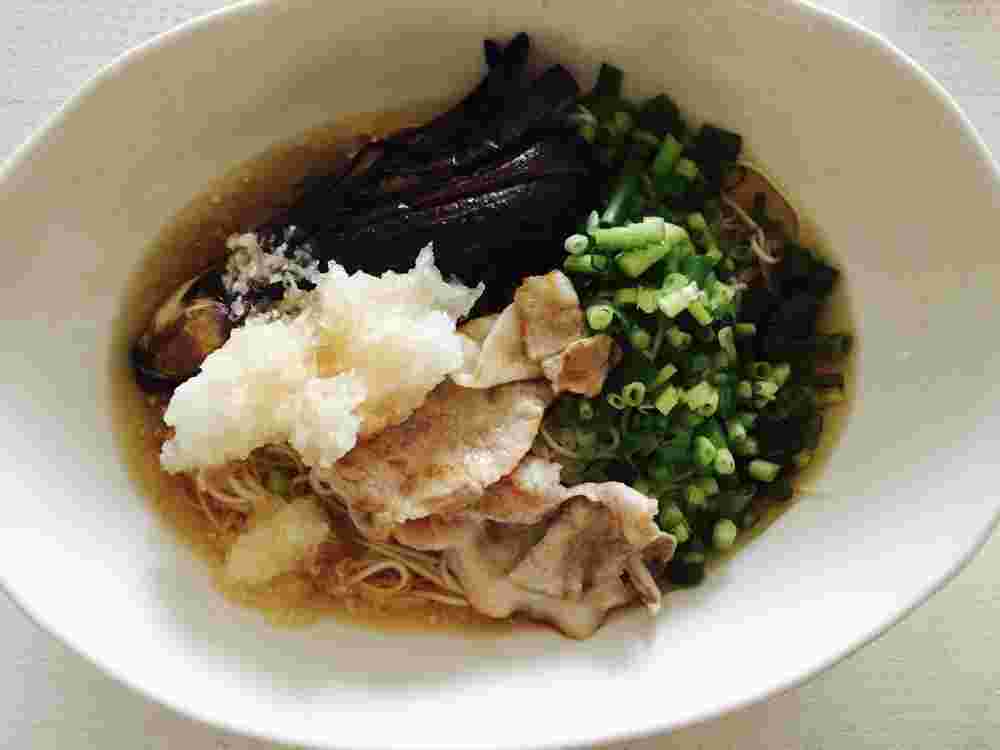 揚げ茄子と豚肉の大根おろしそうめんのレシピ