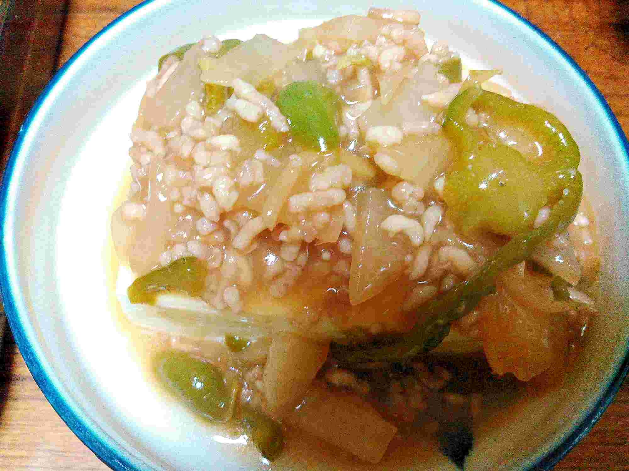 豆腐の挽き肉ピーマン大根くず餡かけ