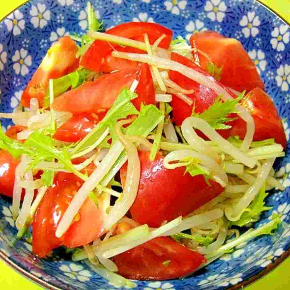みずみずしいトマトをたっぷり使ったトマトともやし水菜のポン酢和え 