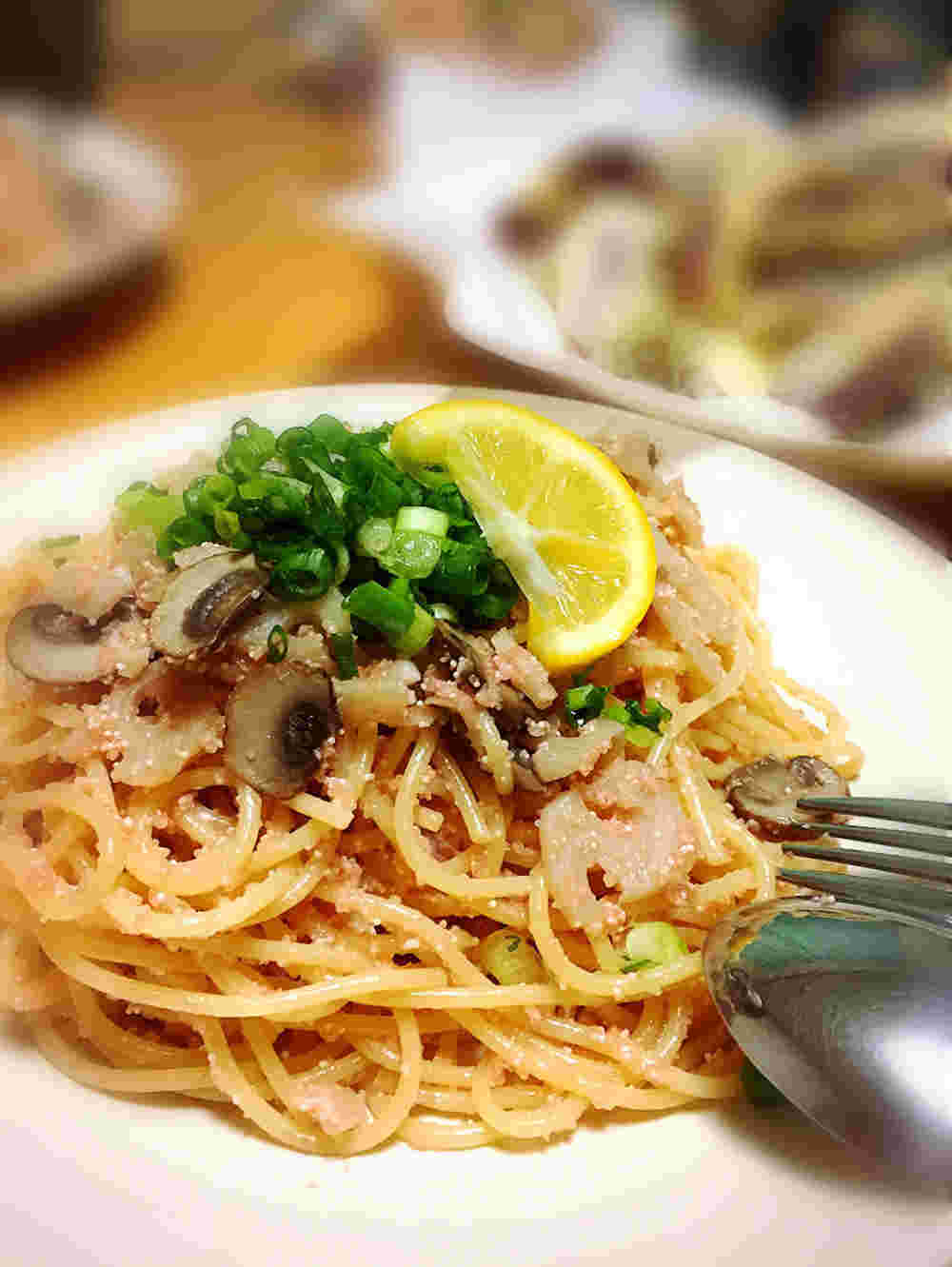 たらことマッシュルームの和風パスタ
