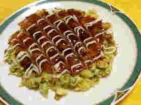ベーコンとオクラで作ったお好み焼き