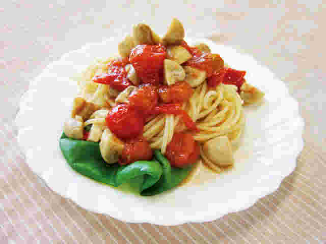 とかちマッシュルームとミニトマトの冷製パスタのレンジレシピ