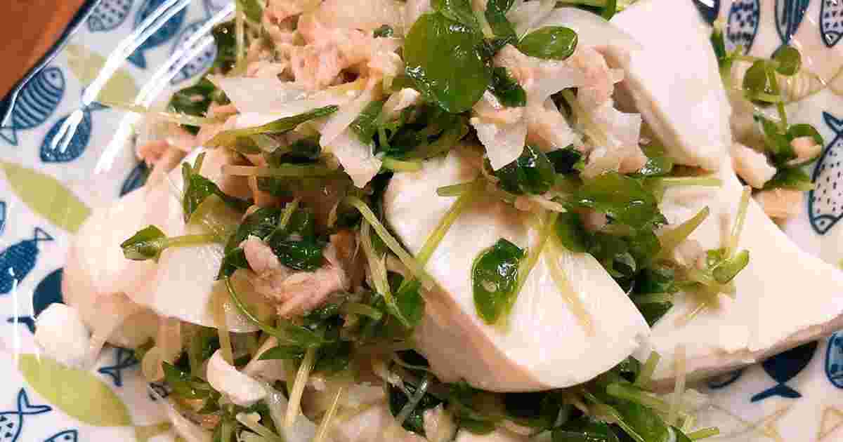 豆苗とツナと豆腐のサラダ