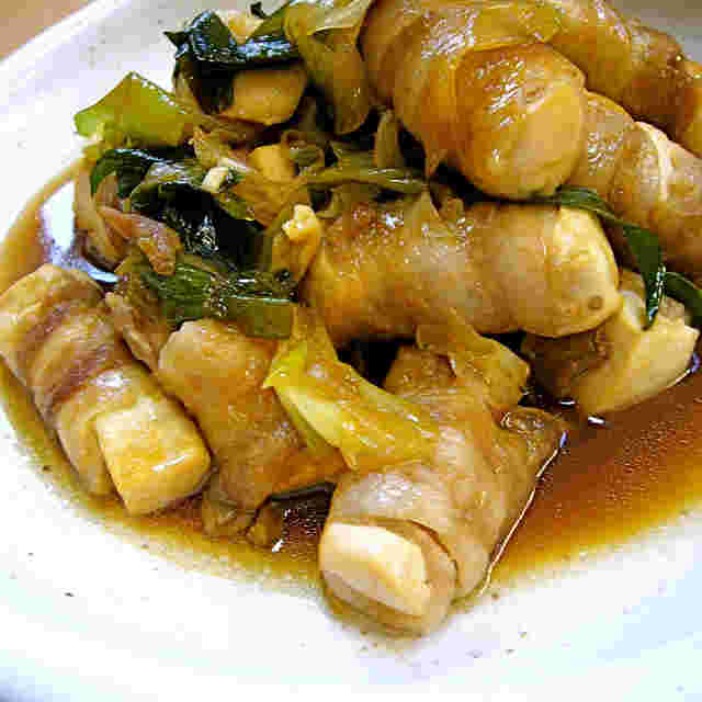 ボリュームたっぷり片栗粉なしの肉巻き豆腐の照り焼き