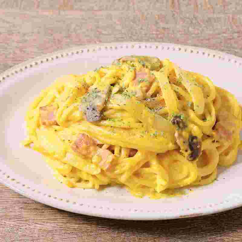 かぼちゃサラダをリメイクしたクリームパスタ