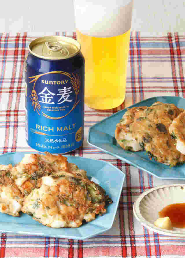 豆苗と豚ひき肉入り長芋おやき