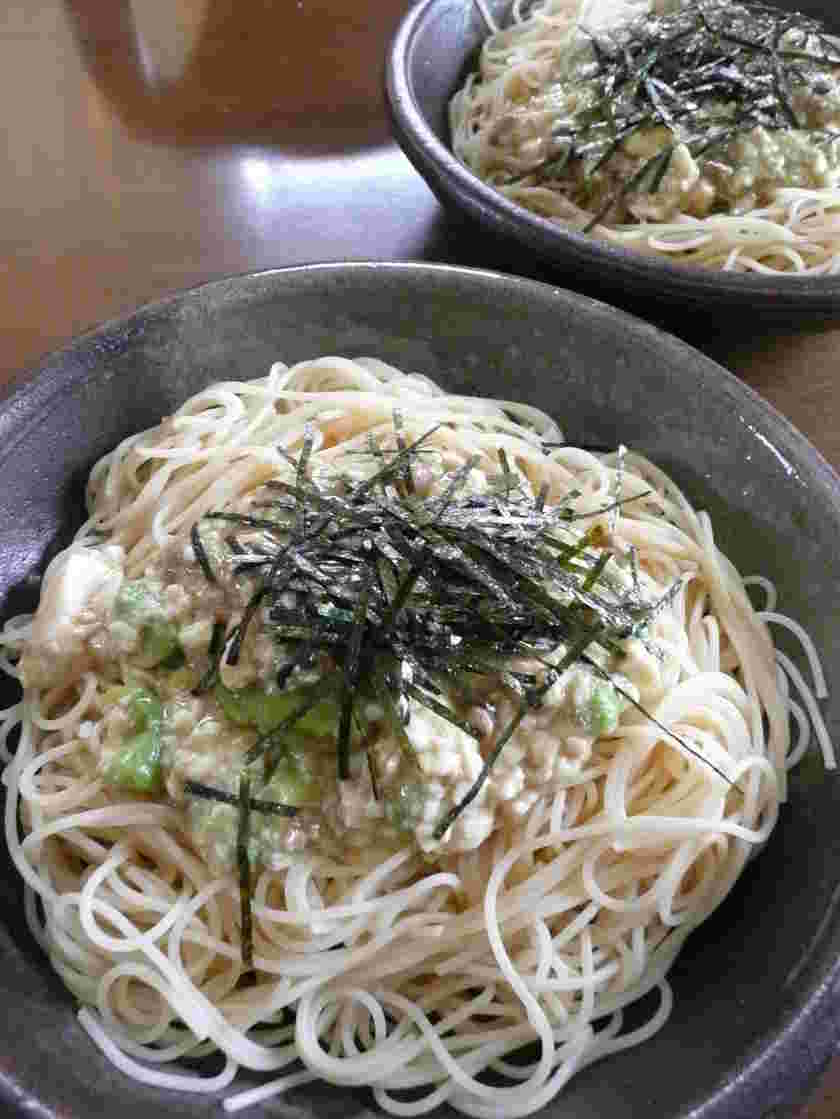 豆腐アボカド納豆の冷製パスタのレシピ