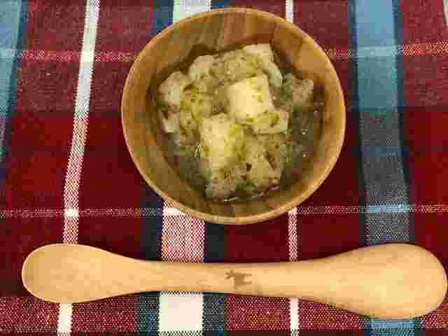 長芋、なす、れんこん、青のりの煮物