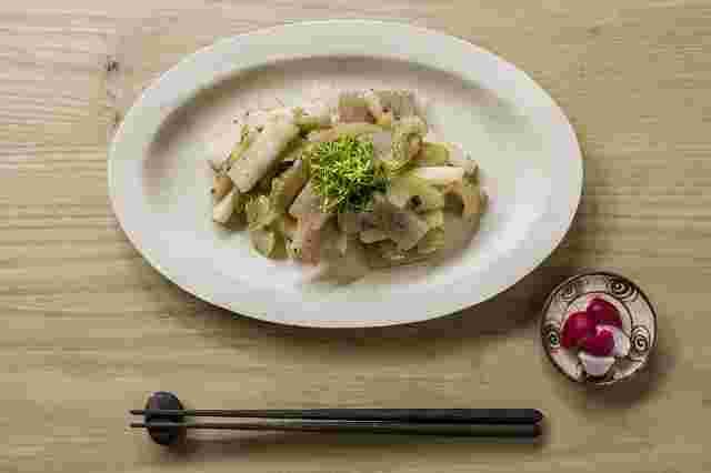 長芋とセロリとこんにゃくの炒め物