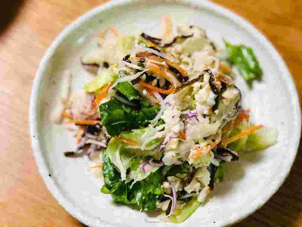 豆腐とツナとキャベツの塩昆布サラダ