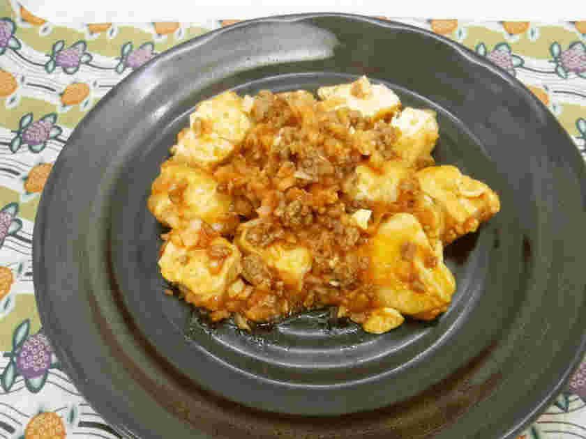 木綿豆腐のひき肉チリソース炒めのおつまみレシピ