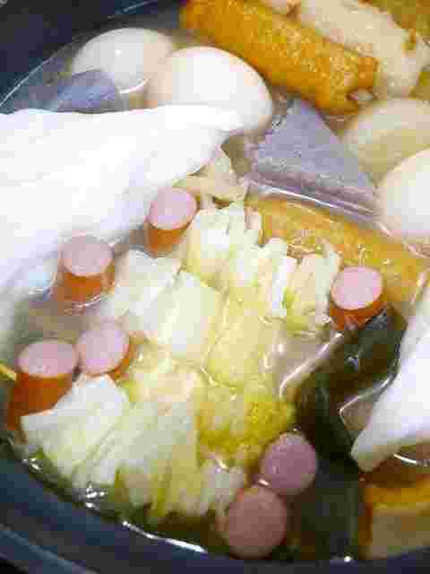 串刺しにした白菜とウインナー