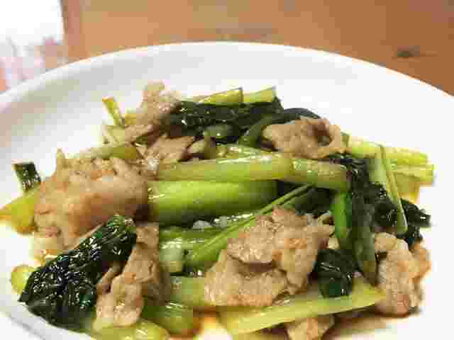 小松菜と豚バラ肉のポン酢炒め