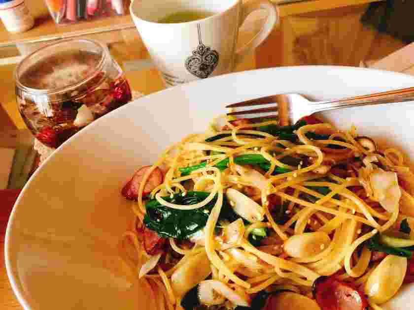 小松菜としいたけのパスタ