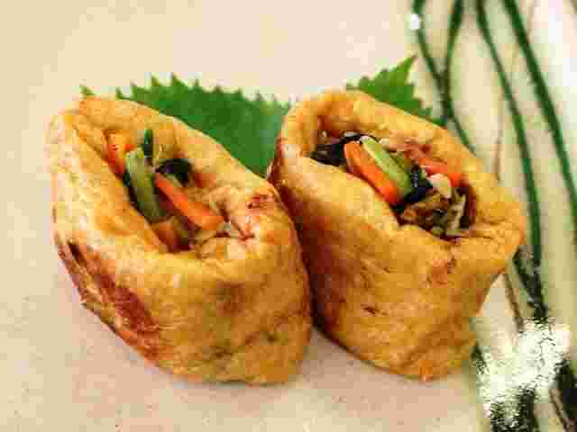 小松菜としらすと納豆のいなり詰め焼き