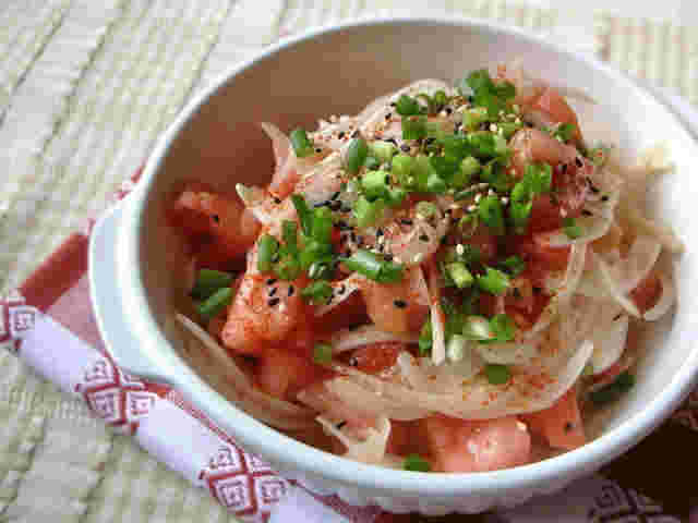 新玉ねぎとトマトの中華サラダのレシピ