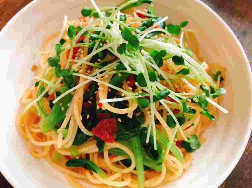 サッパリ梅肉と小松菜の和風冷製パスタのレシピ