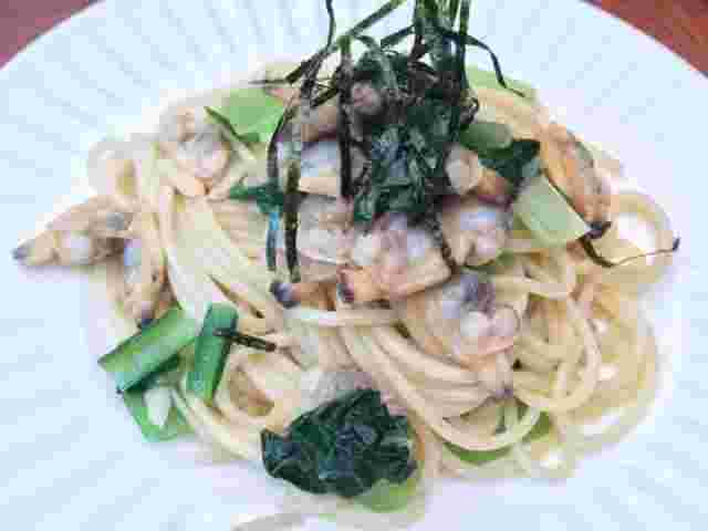 小松菜とあさりと生姜のパスタのレシピ