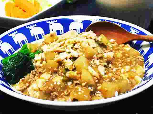 ご飯のお供になる麻婆大根豆腐丼