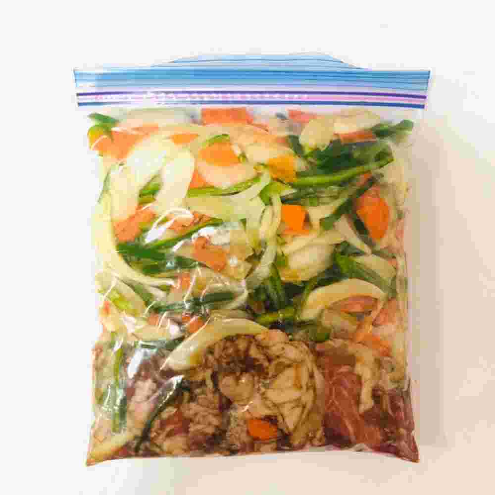 冷凍保存した豚コマと野菜のソース炒め