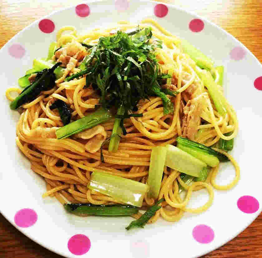 豚肉と小松菜の柚子胡椒パスタ