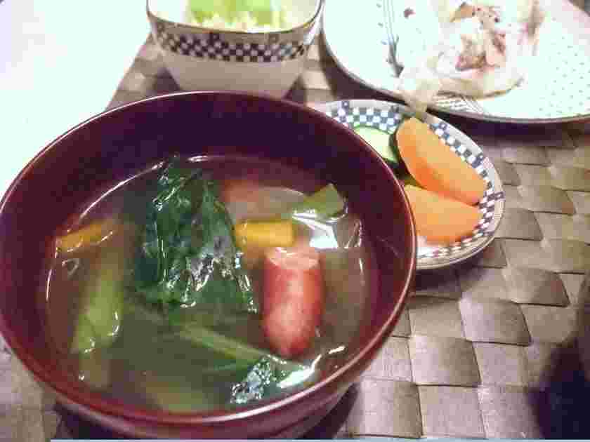 ウインナーと小松菜のコンソメスープ