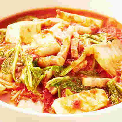 白菜と豆腐のトマトスープパスタ
